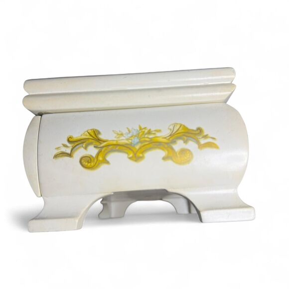 VTG Avon Wood Jewelry Box White Gold Scroll Blue Cameo Tassel Drawer - Picture 6 of 8